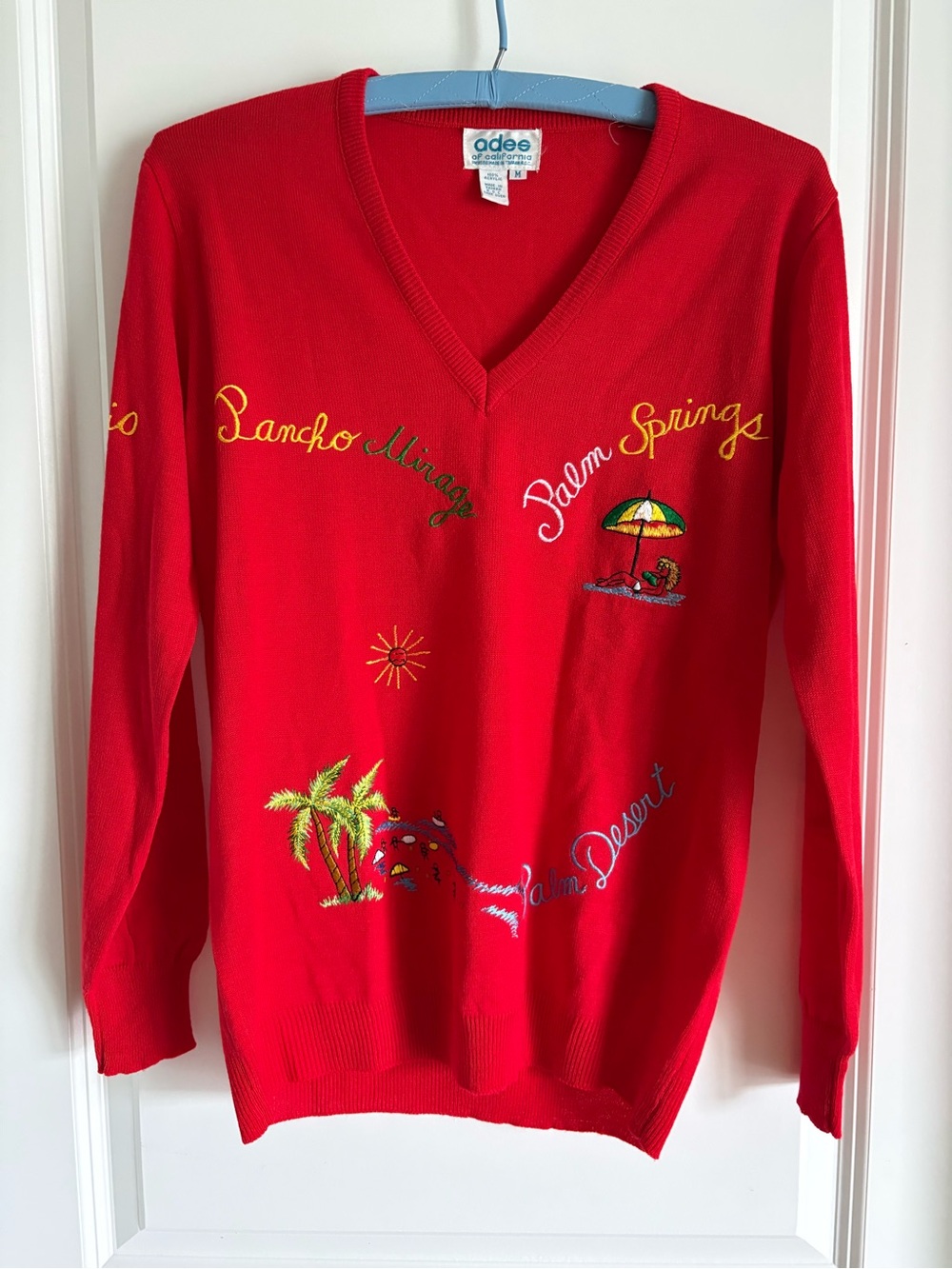 “adee of California” Embroidered V-neck Sweater